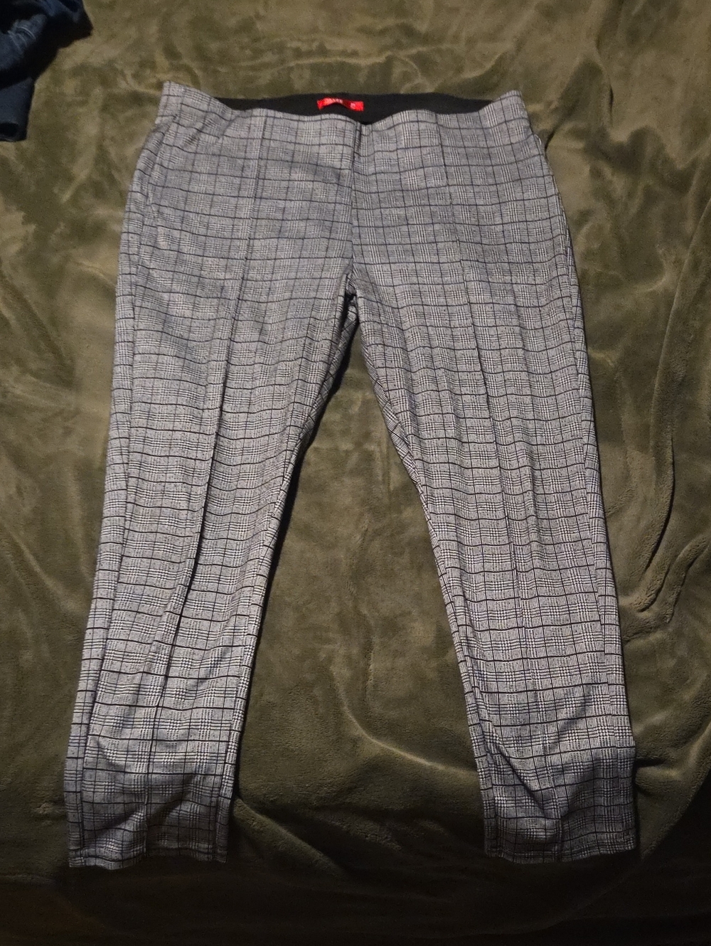 Womens Grey Plaid Stretchy Legging Dress Pants
